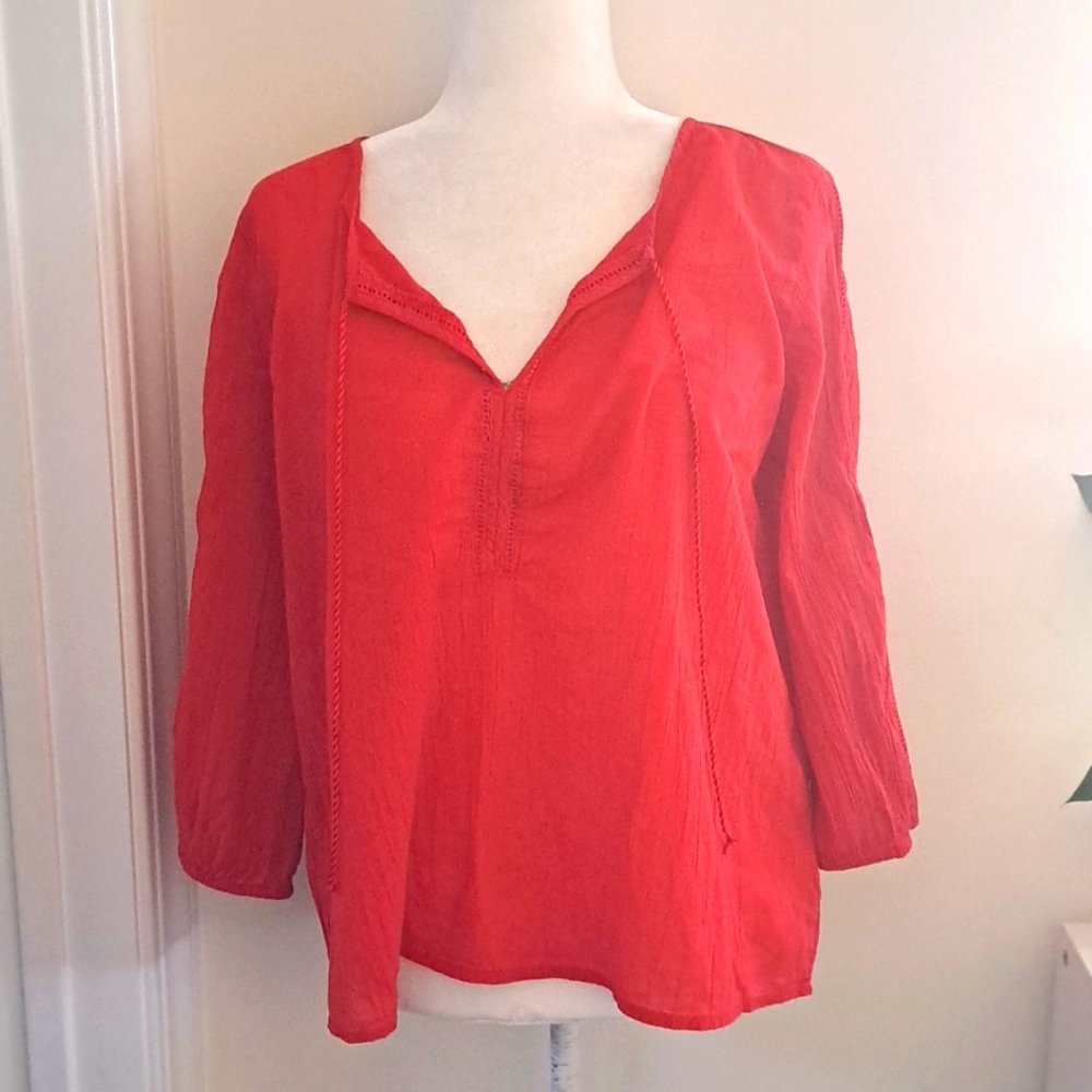 Banana Republic Red Boho Peasant Blouse size Medium